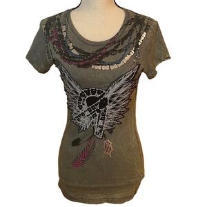 NWT Christian Audigier Spirit Beads Crew Neck Tee Sz-M